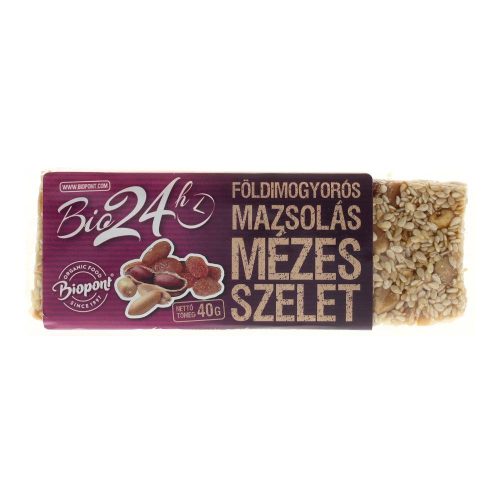 Biopont Bio24 h bio mézes szelet, földimogyorós-mazsolás, 40 g
