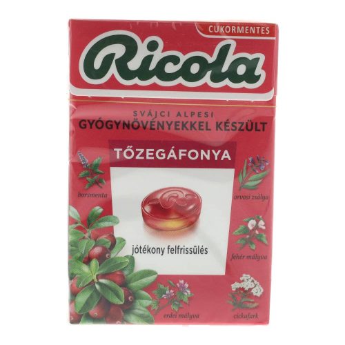 Ricola cukormentes gyógynövényes cukorka, tőzegáfonya, 40 g