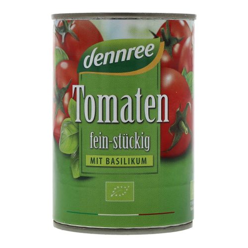 Dennree bio paradicsomkocka, bazsalikomos, 400 g