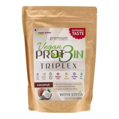 Vegan Prime Nutrition prémium vegán Prot3in Triplex, kókuszos, 540 g