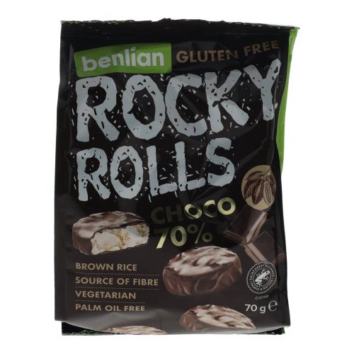 Benlian Rocky Rolls puffasztott barnarizs-szelet, étcsokoládés, 70 g