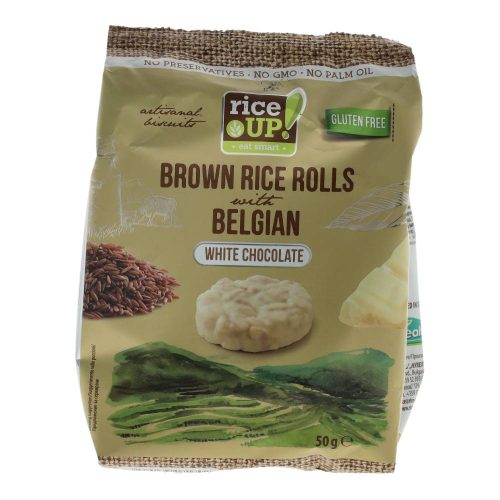 Rice UP barnarizs-tallér, belga fehér csokoládéval, 50 g