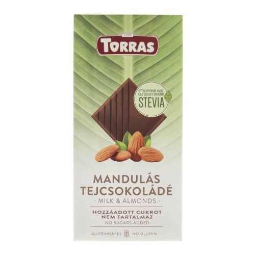 Torras steviás tejcsokoládé, mandulás, 125 g