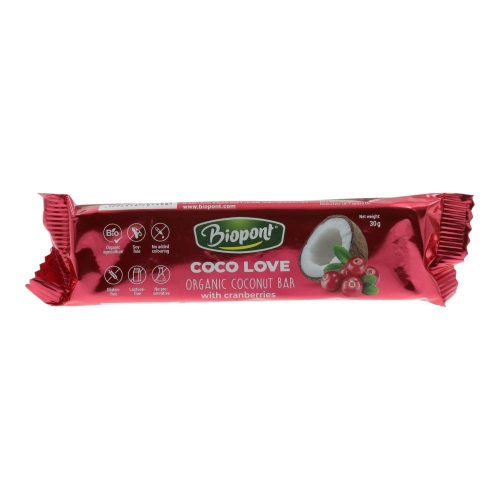 Biopont bio kókuszos szelet, vörös áfonyás, 30 g
