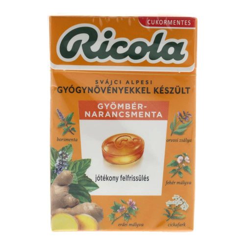 Ricola cukormentes gyógynövényes cukorka, gyömbér-narancsmenta, 40 g