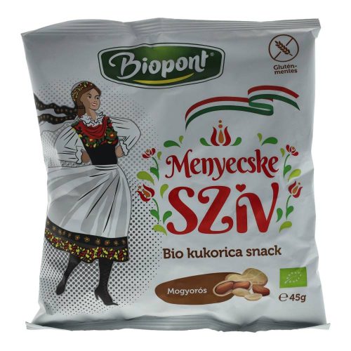 Biopont Menyecske szív bio kukorica snack, mogyorós, 45 g